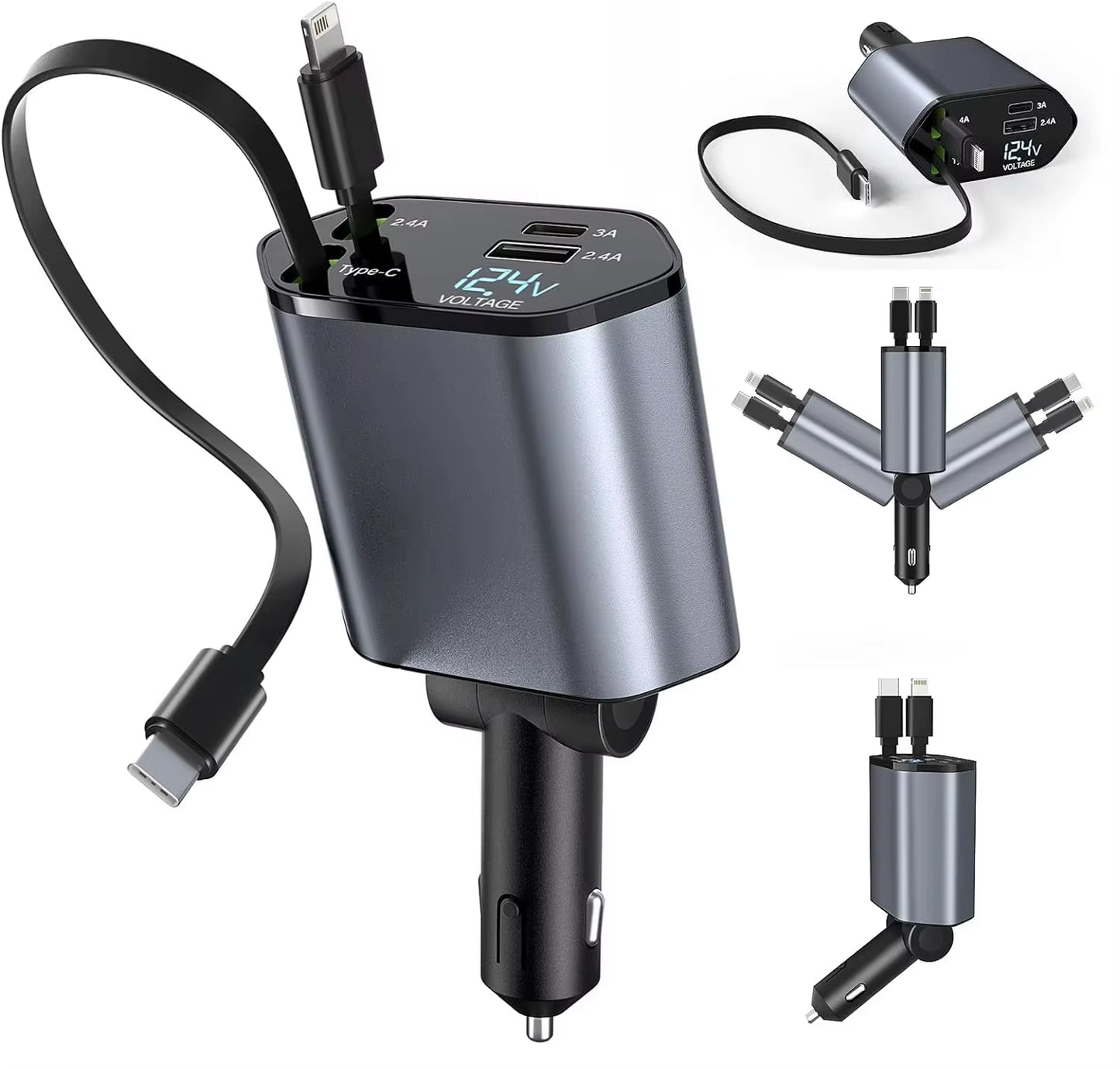 4 in 1 Retractable Car Charger