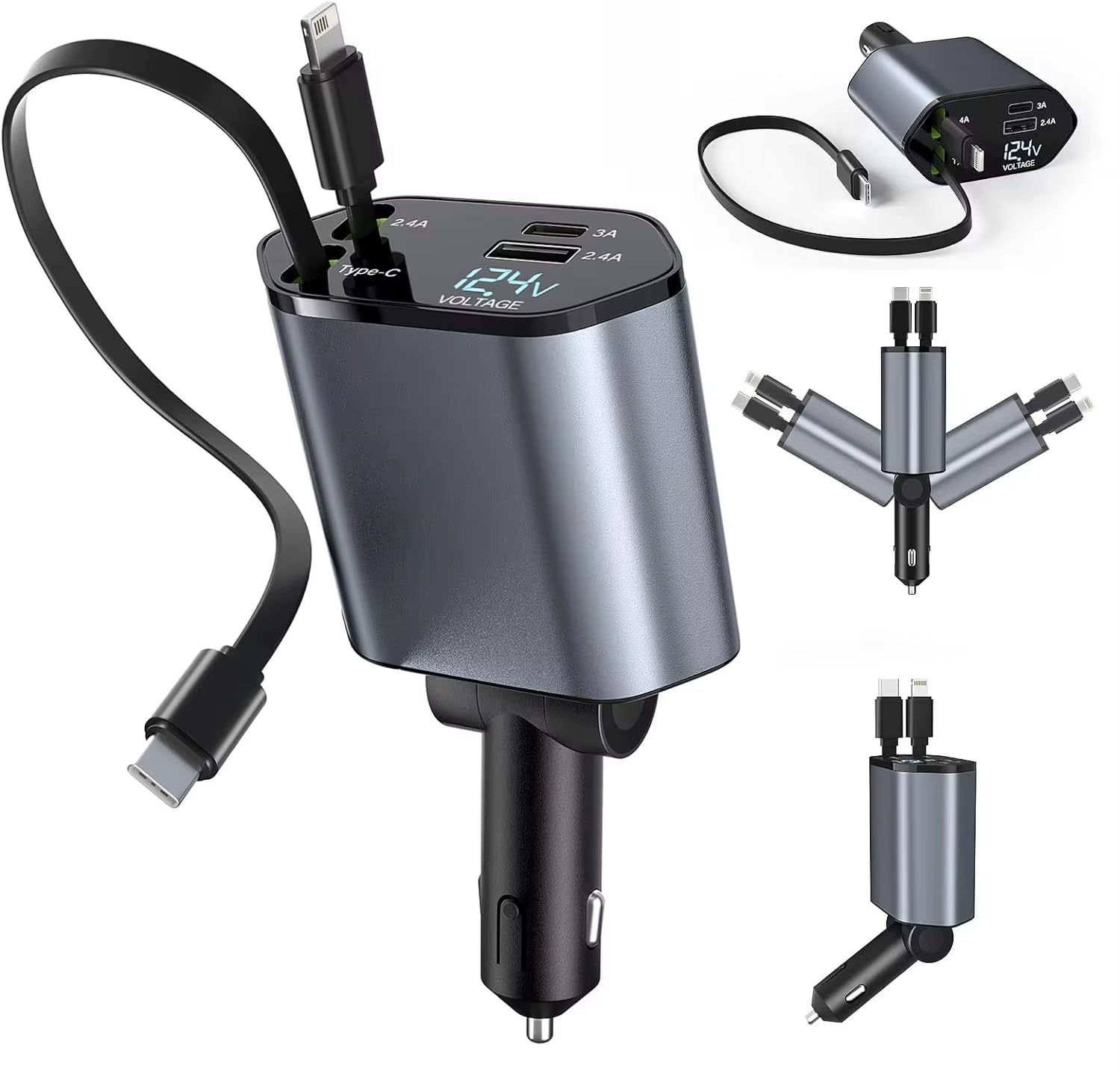 4 in 1 Retractable Car Charger