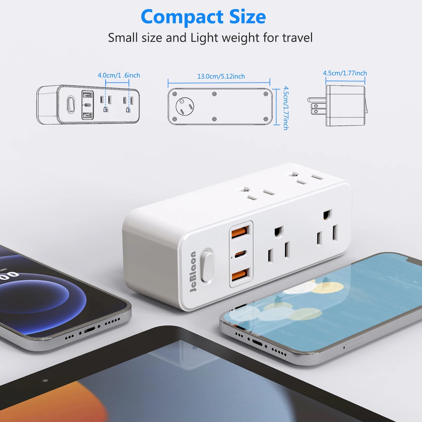 360°Rotating Power Strip with 6 AC Outlets 