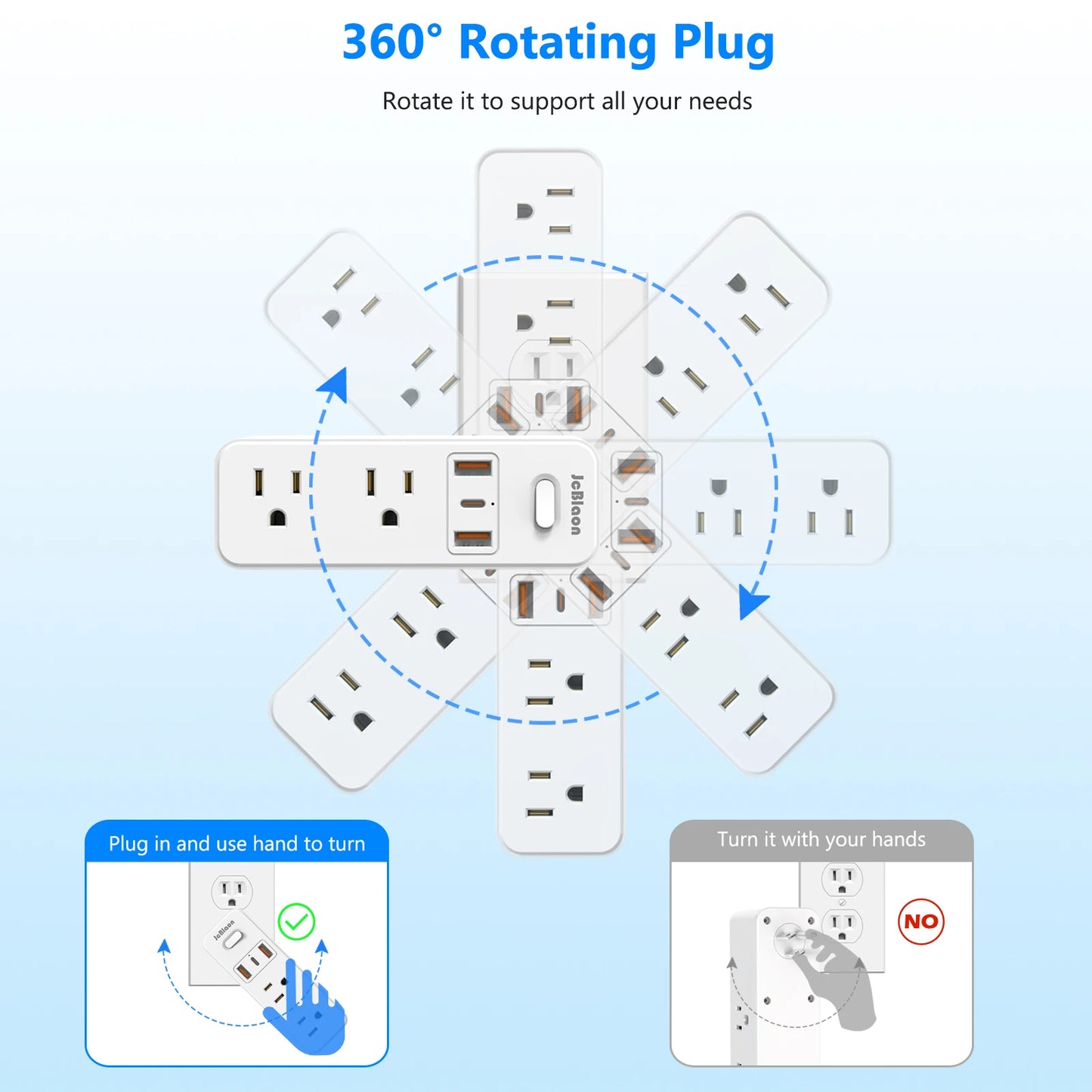 360°Rotating Power Strip with 6 AC Outlets 