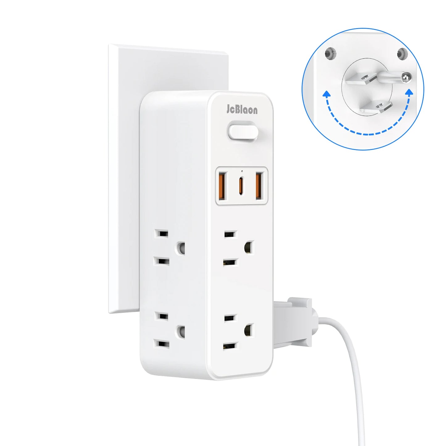 360°Rotating Power Strip with 6 AC Outlets 