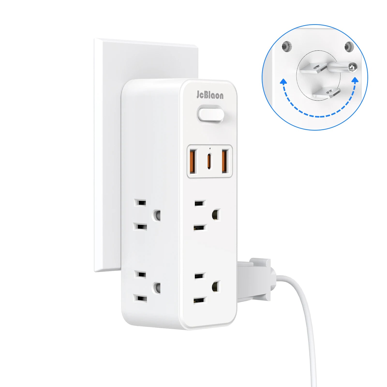 360°Rotating Power Strip with 6 AC Outlets 