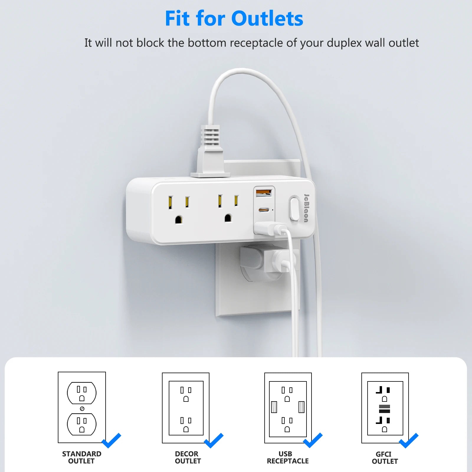 360°Rotating Power Strip with 6 AC Outlets 