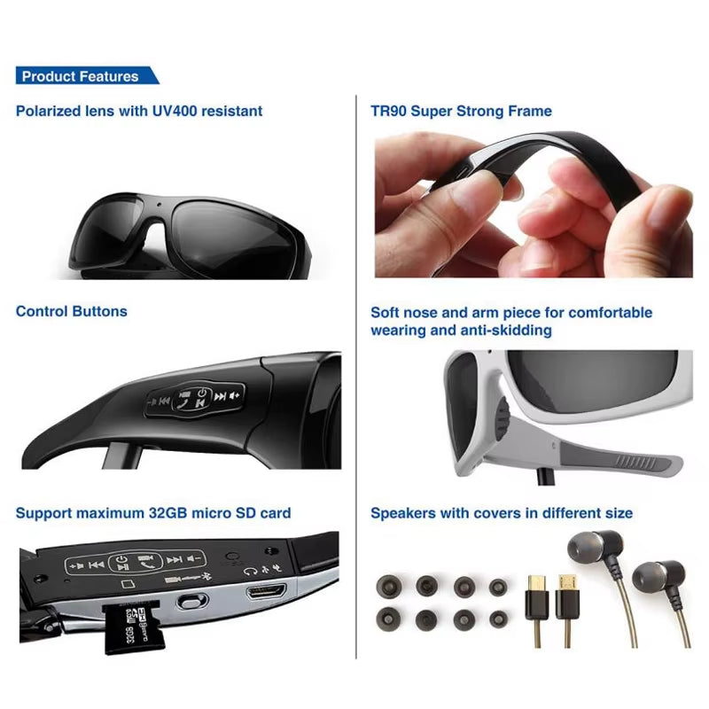 Camera Glasses Camcorders Portable DV Video Recorder Microphone HD Record DVR Vidicon Bluetooth Earphones